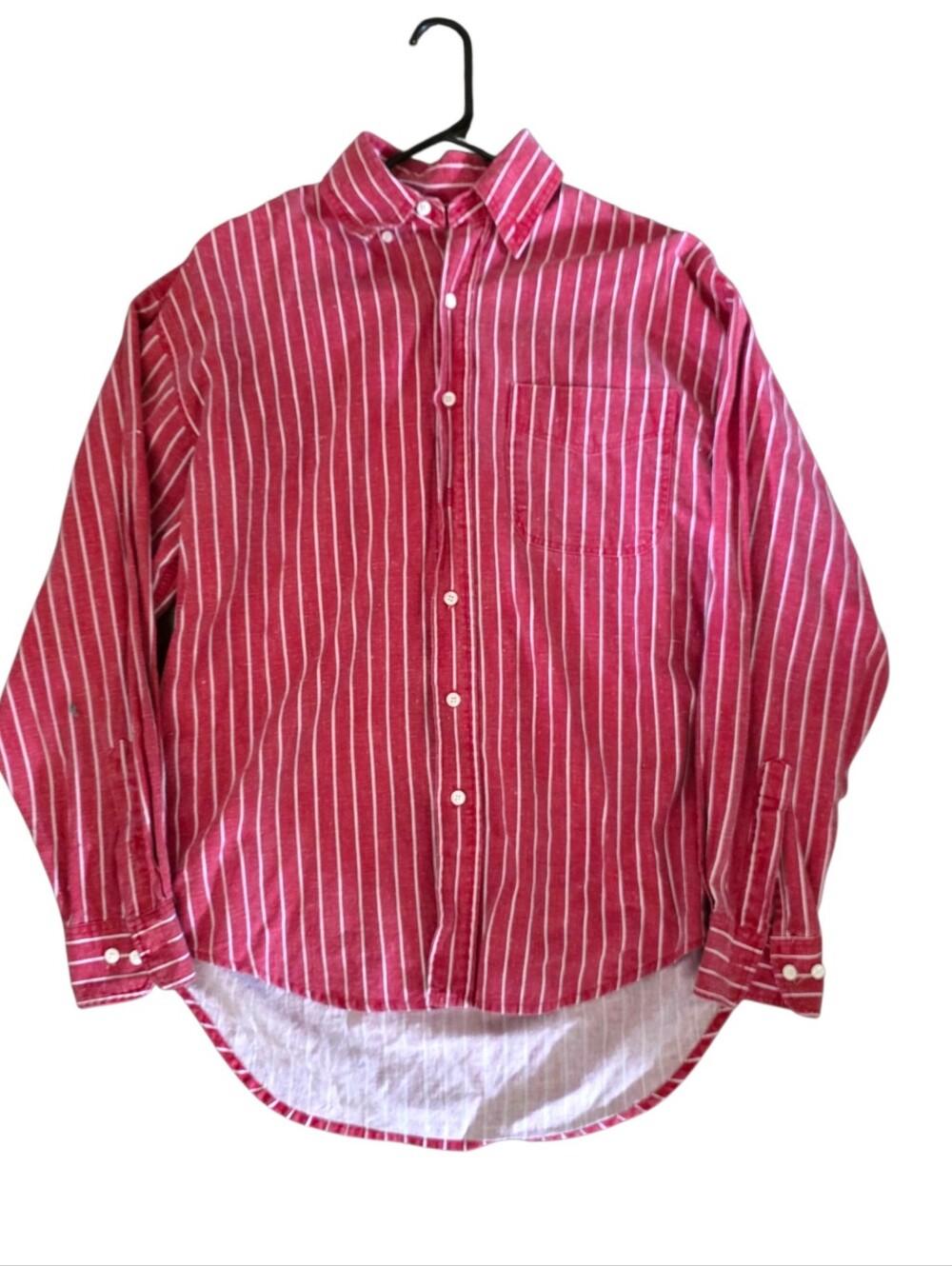 Vintage GAP Warehouse Mens MEDIUM Long Sleeve Button Up Linen/Cotton Red Stripe